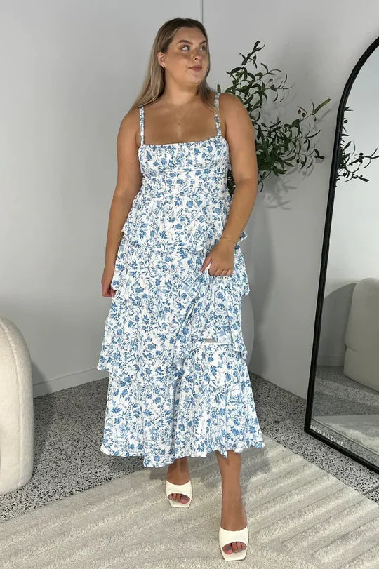 A-Line Empire Sleeveless Floral Appliques Tiered Party Prom Dress